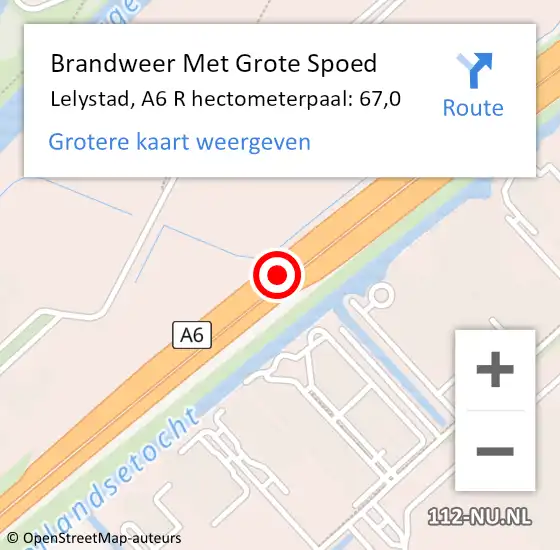 Locatie op kaart van de 112 melding: Brandweer Met Grote Spoed Naar Lelystad, A6 R hectometerpaal: 80,0 op 24 oktober 2014 18:14