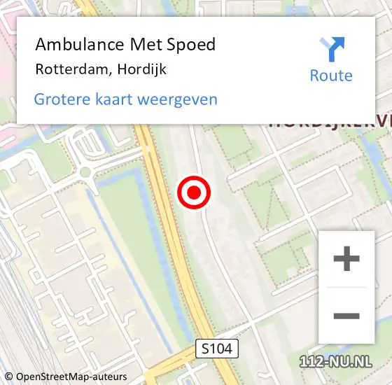 Locatie op kaart van de 112 melding: Ambulance Met Spoed Naar Rotterdam, Hordijk op 26 oktober 2024 08:28