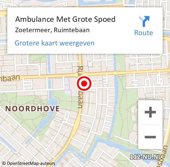 Locatie op kaart van de 112 melding: Ambulance Met Grote Spoed Naar Zoetermeer, Ruimtebaan op 26 oktober 2024 08:58