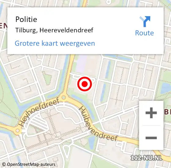 Locatie op kaart van de 112 melding: Politie Tilburg, Heereveldendreef op 26 oktober 2024 09:19