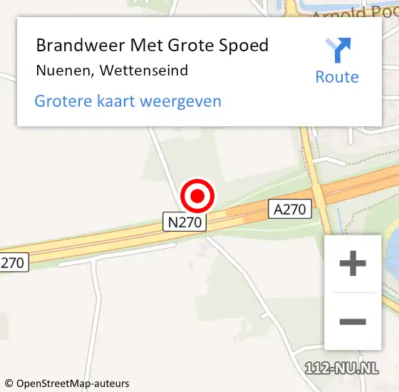 Locatie op kaart van de 112 melding: Brandweer Met Grote Spoed Naar Nuenen, Wettenseind op 26 oktober 2024 09:25