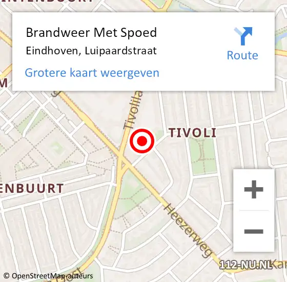 Locatie op kaart van de 112 melding: Brandweer Met Spoed Naar Eindhoven, Luipaardstraat op 26 oktober 2024 09:29