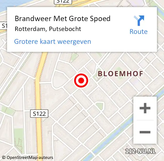 Locatie op kaart van de 112 melding: Brandweer Met Grote Spoed Naar Rotterdam, Putsebocht op 26 oktober 2024 09:37