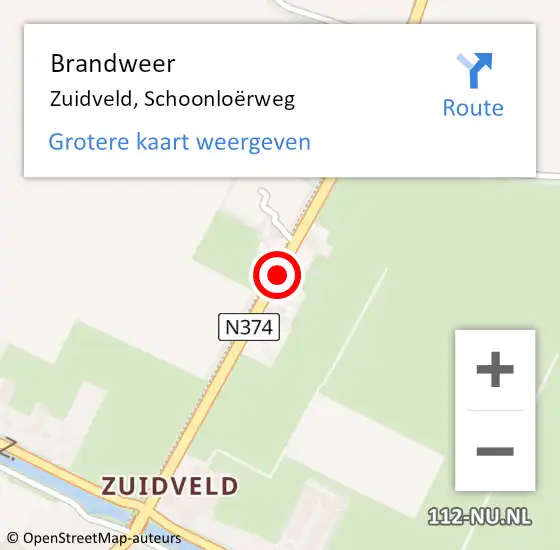 Locatie op kaart van de 112 melding: Brandweer Zuidveld, Schoonloërweg op 26 oktober 2024 09:42