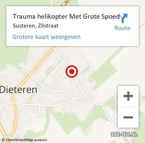 Locatie op kaart van de 112 melding: Trauma helikopter Met Grote Spoed Naar Susteren, Zilstraat op 26 oktober 2024 09:59