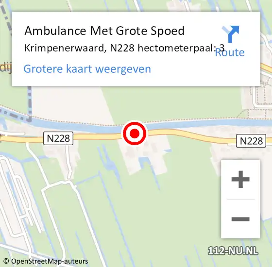 Locatie op kaart van de 112 melding: Ambulance Met Grote Spoed Naar Krimpenerwaard, N228 hectometerpaal: 3 op 26 oktober 2024 09:59