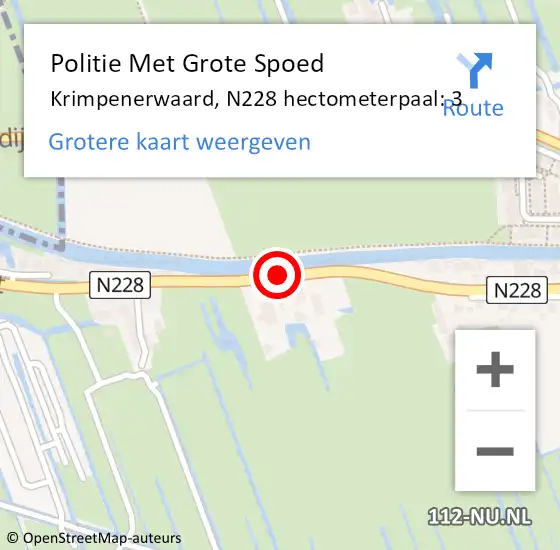 Locatie op kaart van de 112 melding: Politie Met Grote Spoed Naar Krimpenerwaard, N228 hectometerpaal: 3 op 26 oktober 2024 09:59