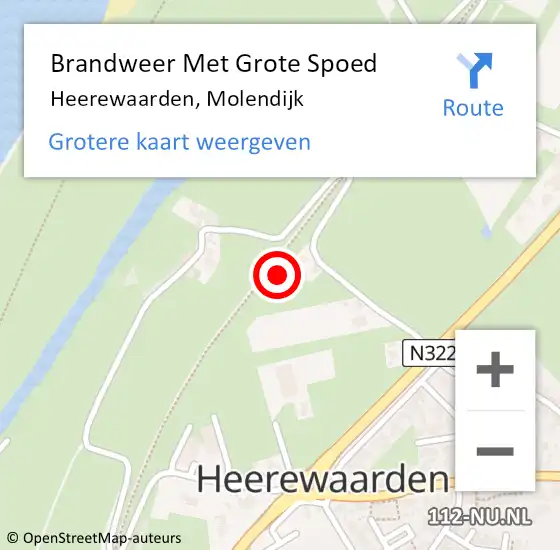 Locatie op kaart van de 112 melding: Brandweer Met Grote Spoed Naar Heerewaarden, Molendijk op 26 oktober 2024 10:08