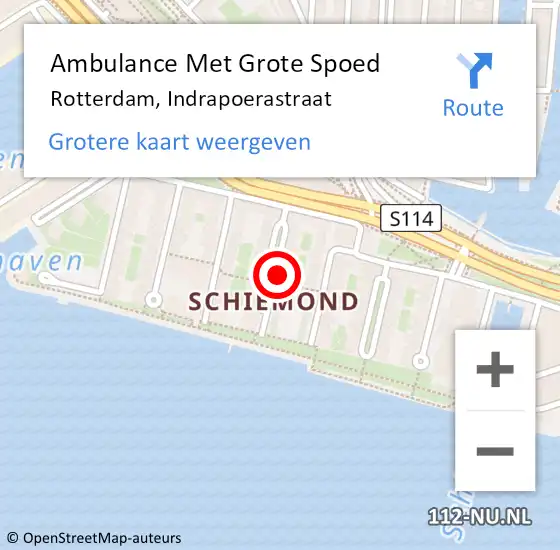 Locatie op kaart van de 112 melding: Ambulance Met Grote Spoed Naar Rotterdam, Indrapoerastraat op 26 oktober 2024 10:11