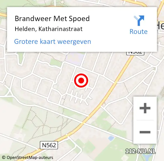 Locatie op kaart van de 112 melding: Brandweer Met Spoed Naar Helden, Katharinastraat op 26 oktober 2024 10:30