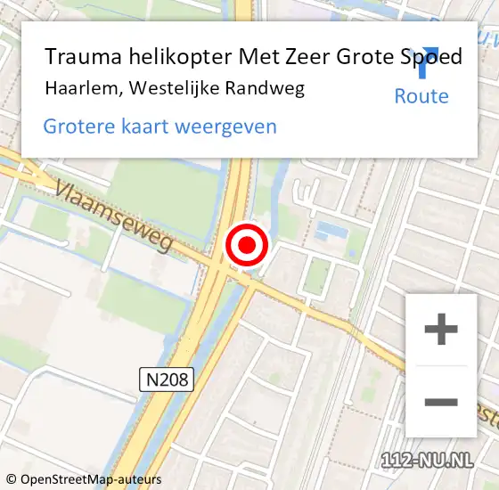 Locatie op kaart van de 112 melding: Trauma helikopter Met Zeer Grote Spoed Naar Haarlem, Westelijke Randweg op 26 oktober 2024 10:35