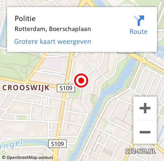 Locatie op kaart van de 112 melding: Politie Rotterdam, Boerschaplaan op 26 oktober 2024 10:38