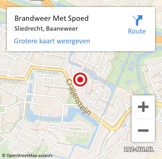 Locatie op kaart van de 112 melding: Brandweer Met Spoed Naar Sliedrecht, Baaneweer op 26 oktober 2024 10:44