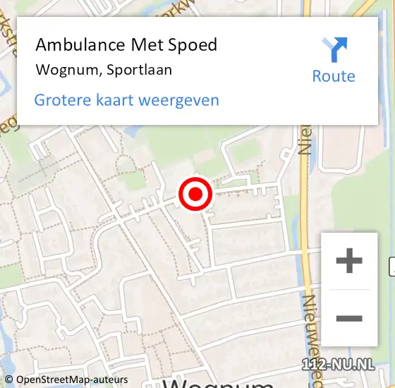 Locatie op kaart van de 112 melding: Ambulance Met Spoed Naar Wognum, Sportlaan op 26 oktober 2024 10:53