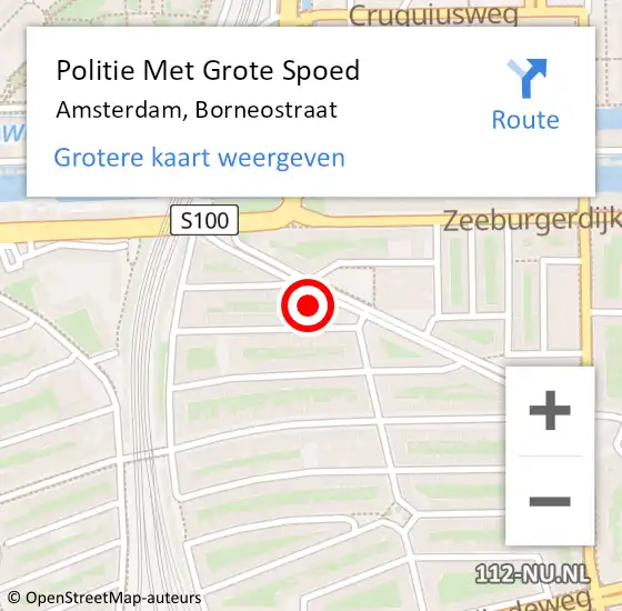 Locatie op kaart van de 112 melding: Politie Met Grote Spoed Naar Amsterdam, Borneostraat op 26 oktober 2024 11:00