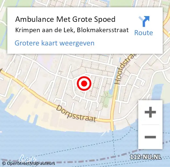 Locatie op kaart van de 112 melding: Ambulance Met Grote Spoed Naar Krimpen aan de Lek, Blokmakersstraat op 26 oktober 2024 11:16