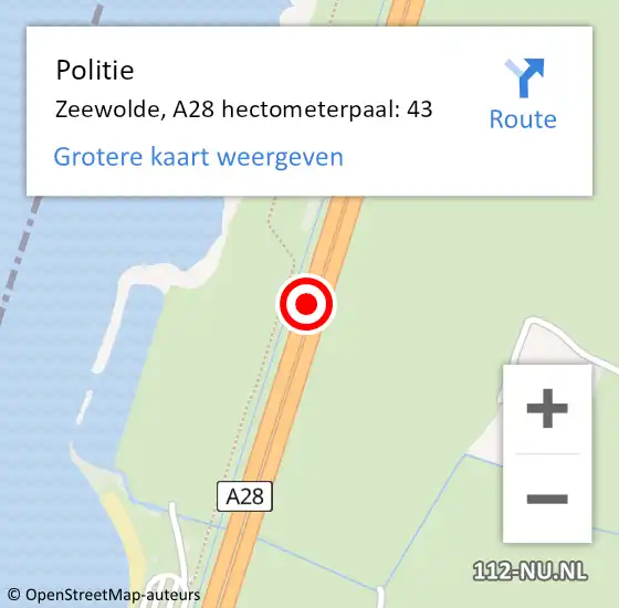 Locatie op kaart van de 112 melding: Politie Zeewolde, A28 hectometerpaal: 43 op 26 oktober 2024 11:17