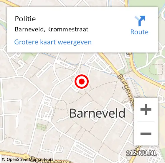 Locatie op kaart van de 112 melding: Politie Barneveld, Krommestraat op 26 oktober 2024 12:00