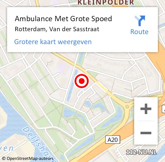 Locatie op kaart van de 112 melding: Ambulance Met Grote Spoed Naar Rotterdam, Van der Sasstraat op 26 oktober 2024 12:17