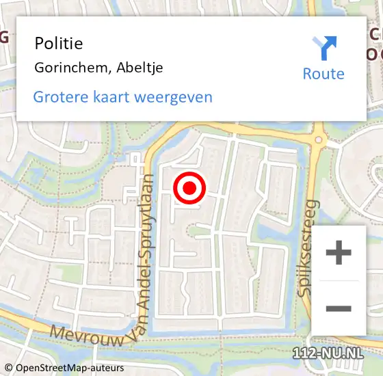 Locatie op kaart van de 112 melding: Politie Gorinchem, Abeltje op 26 oktober 2024 12:25