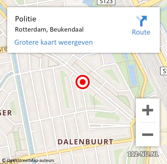 Locatie op kaart van de 112 melding: Politie Rotterdam, Beukendaal op 26 oktober 2024 12:30