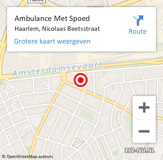 Locatie op kaart van de 112 melding: Ambulance Met Spoed Naar Haarlem, Nicolaas Beetsstraat op 26 oktober 2024 12:35