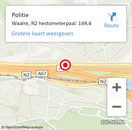 Locatie op kaart van de 112 melding: Politie Waalre, N2 hectometerpaal: 169,4 op 26 oktober 2024 12:41