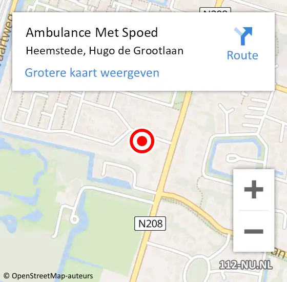 Locatie op kaart van de 112 melding: Ambulance Met Spoed Naar Heemstede, Hugo de Grootlaan op 26 oktober 2024 12:48