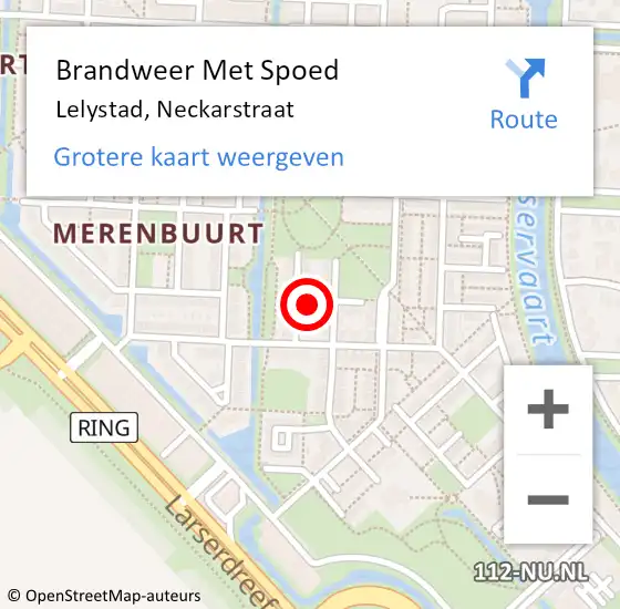 Locatie op kaart van de 112 melding: Brandweer Met Spoed Naar Lelystad, Neckarstraat op 26 oktober 2024 12:49