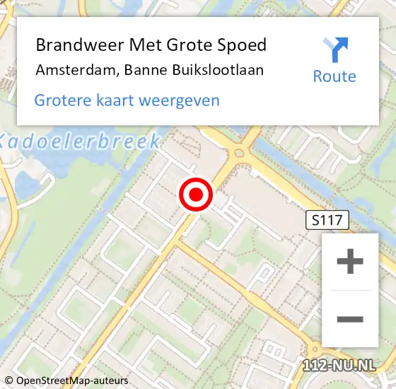 Locatie op kaart van de 112 melding: Brandweer Met Grote Spoed Naar Amsterdam, Banne Buikslootlaan op 26 oktober 2024 13:03