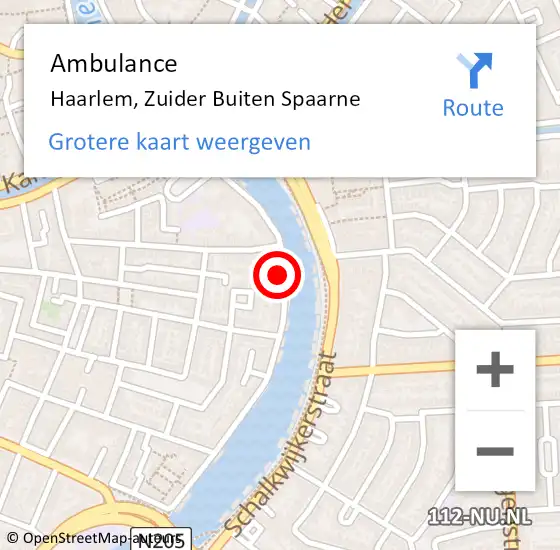 Locatie op kaart van de 112 melding: Ambulance Haarlem, Zuider Buiten Spaarne op 26 oktober 2024 13:21