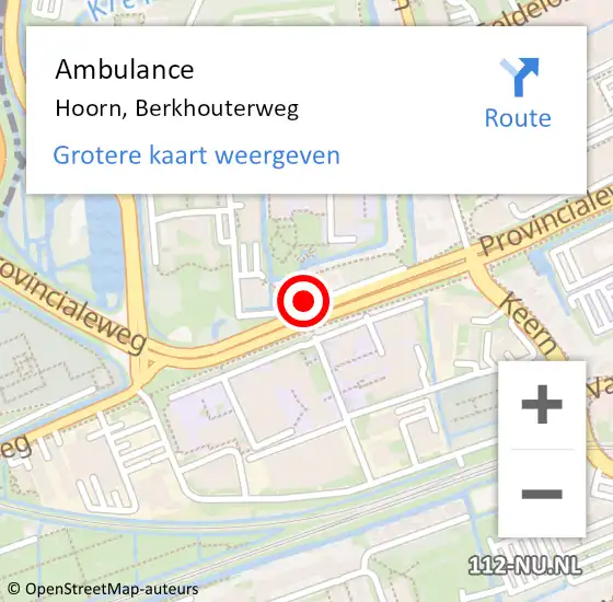 Locatie op kaart van de 112 melding: Ambulance Hoorn, Berkhouterweg op 26 oktober 2024 13:27