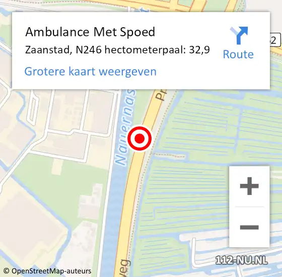 Locatie op kaart van de 112 melding: Ambulance Met Spoed Naar Zaanstad, N246 hectometerpaal: 32,9 op 26 oktober 2024 14:39