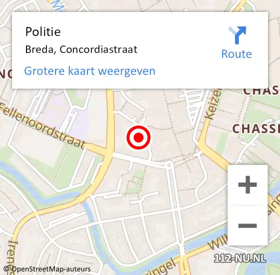 Locatie op kaart van de 112 melding: Politie Breda, Concordiastraat op 26 oktober 2024 14:40