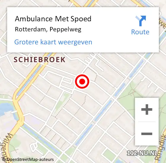 Locatie op kaart van de 112 melding: Ambulance Met Spoed Naar Rotterdam, Peppelweg op 26 oktober 2024 14:46