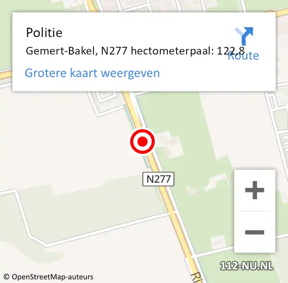 Locatie op kaart van de 112 melding: Politie Gemert-Bakel, N277 hectometerpaal: 122,8 op 26 oktober 2024 14:47