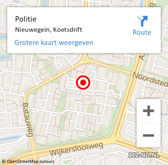 Locatie op kaart van de 112 melding: Politie Nieuwegein, Koetsdrift op 26 oktober 2024 14:55