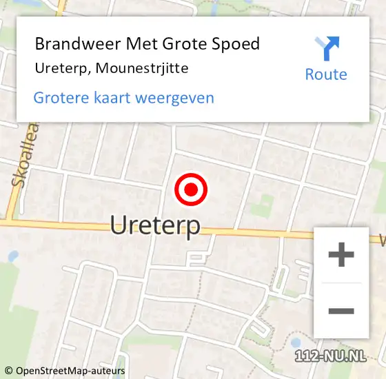 Locatie op kaart van de 112 melding: Brandweer Met Grote Spoed Naar Ureterp, Mounestrjitte op 26 oktober 2024 15:00