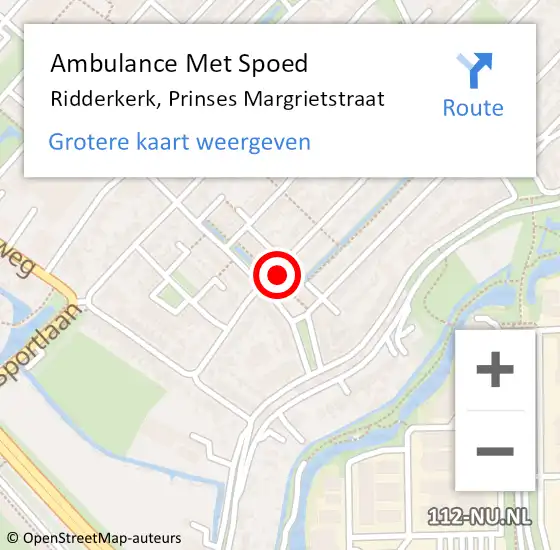 Locatie op kaart van de 112 melding: Ambulance Met Spoed Naar Ridderkerk, Prinses Margrietstraat op 26 oktober 2024 15:03