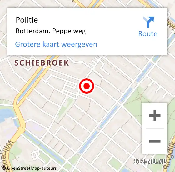 Locatie op kaart van de 112 melding: Politie Rotterdam, Peppelweg op 26 oktober 2024 15:05