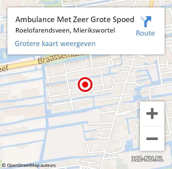 Locatie op kaart van de 112 melding: Ambulance Met Zeer Grote Spoed Naar Roelofarendsveen, Mierikswortel op 26 oktober 2024 15:12