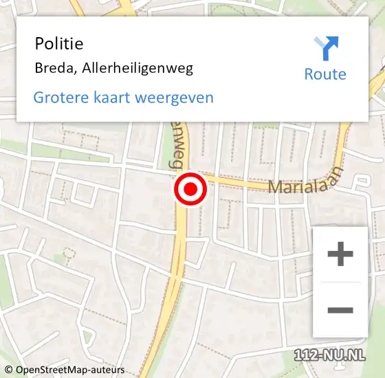 Locatie op kaart van de 112 melding: Politie Breda, Allerheiligenweg op 26 oktober 2024 15:16