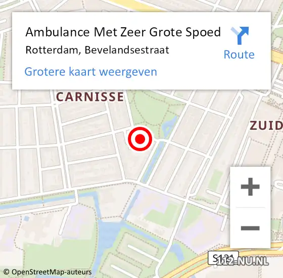 Locatie op kaart van de 112 melding: Ambulance Met Zeer Grote Spoed Naar Rotterdam, Bevelandsestraat op 26 oktober 2024 15:18