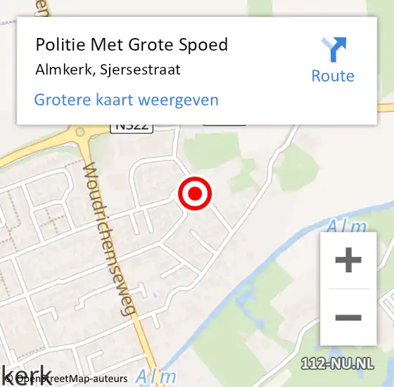 Locatie op kaart van de 112 melding: Politie Met Grote Spoed Naar Almkerk, Sjersestraat op 26 oktober 2024 15:31