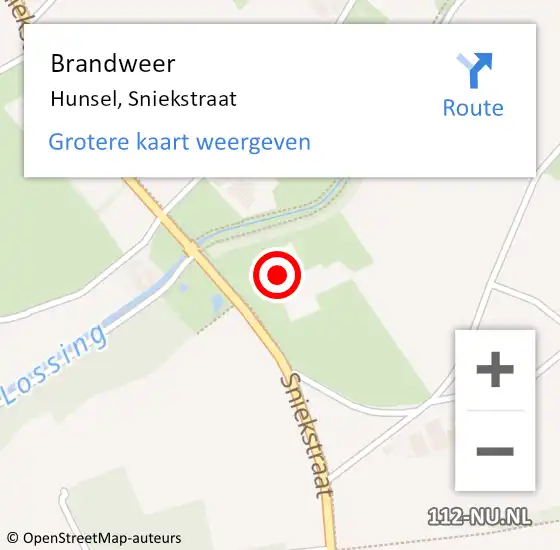 Locatie op kaart van de 112 melding: Brandweer Hunsel, Sniekstraat op 26 oktober 2024 15:31