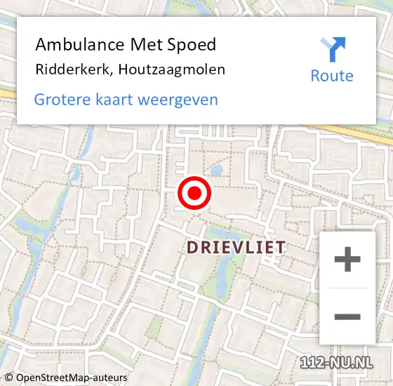 Locatie op kaart van de 112 melding: Ambulance Met Spoed Naar Ridderkerk, Houtzaagmolen op 26 oktober 2024 15:32