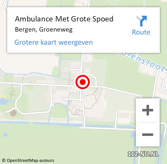 Locatie op kaart van de 112 melding: Ambulance Met Grote Spoed Naar Bergen, Groeneweg op 26 oktober 2024 15:33