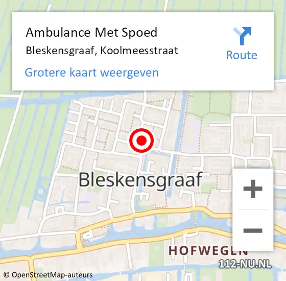 Locatie op kaart van de 112 melding: Ambulance Met Spoed Naar Bleskensgraaf, Koolmeesstraat op 26 oktober 2024 15:34