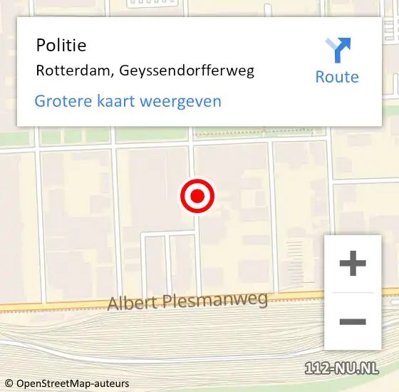 Locatie op kaart van de 112 melding: Politie Rotterdam, Geyssendorfferweg op 26 oktober 2024 15:51