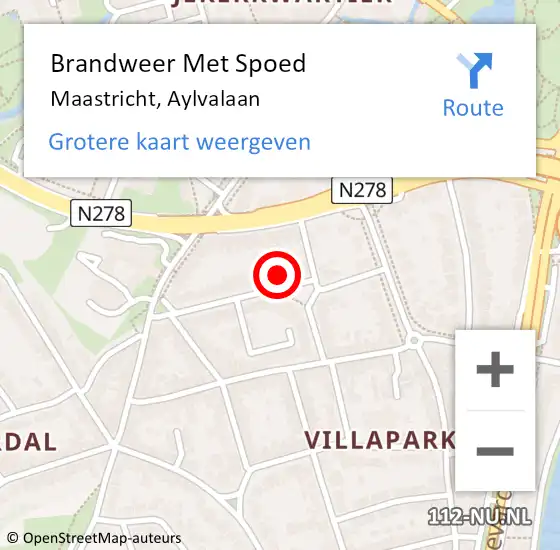 Locatie op kaart van de 112 melding: Brandweer Met Spoed Naar Maastricht, Aylvalaan op 26 oktober 2024 15:54